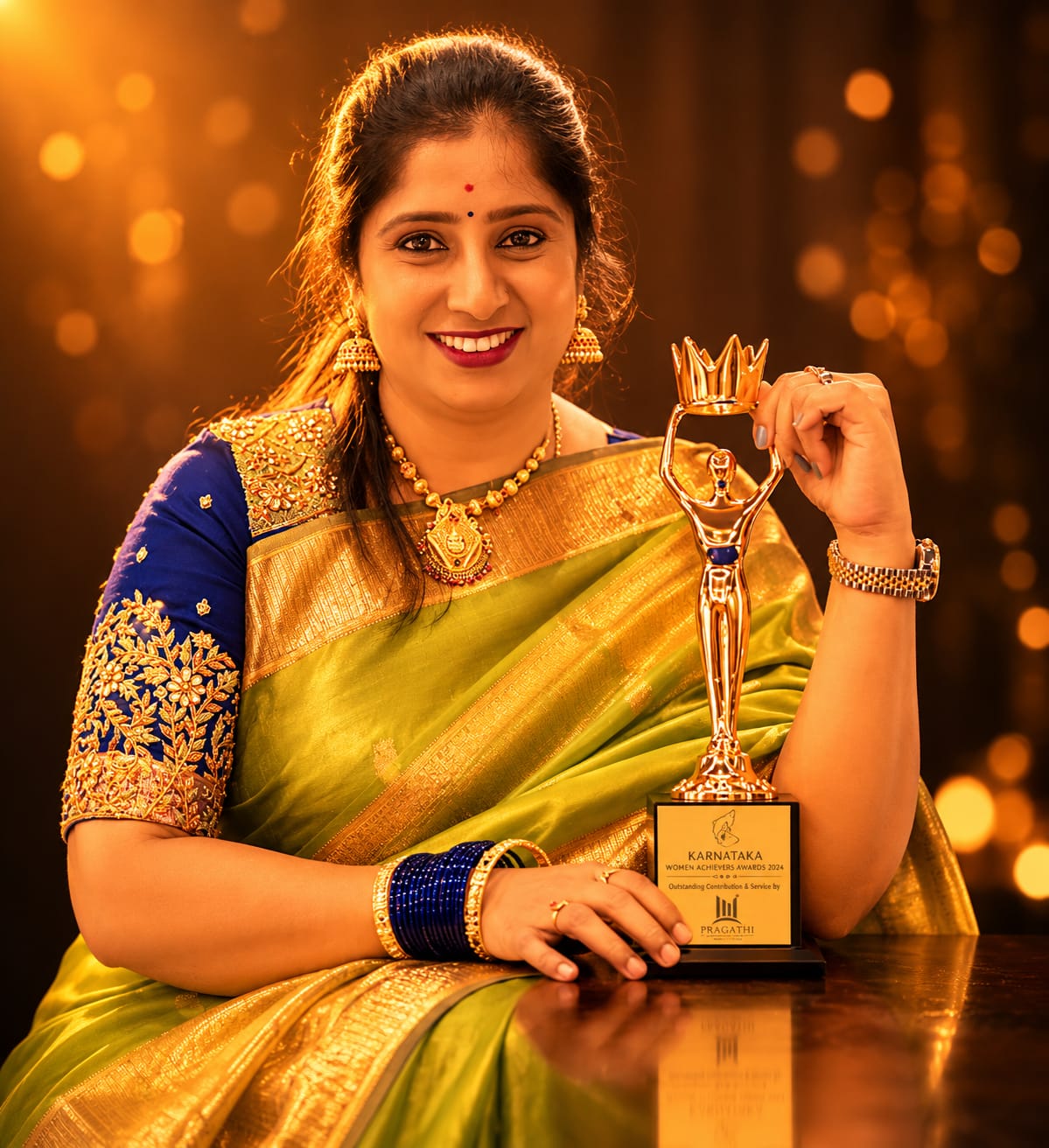 KB Anitha with her Karnataka Women Achievers Award 2024 trophy